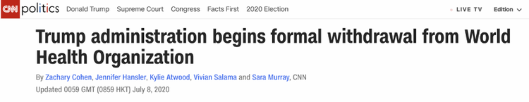 美国再次“退群” 遭齐声反对:逃避不能抗击病毒也无法推卸责任