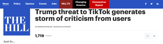 禁止TikTok在美运营 美媒:不相信“国家安全威胁”的说辞